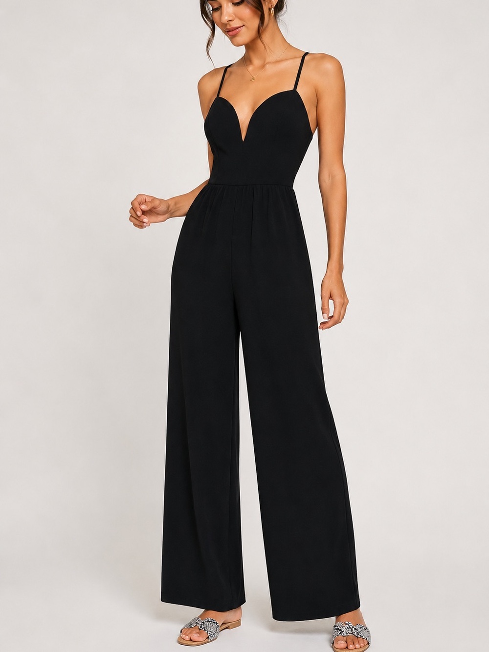 Express Black V-Wire Wide Leg Jumpsuit XS